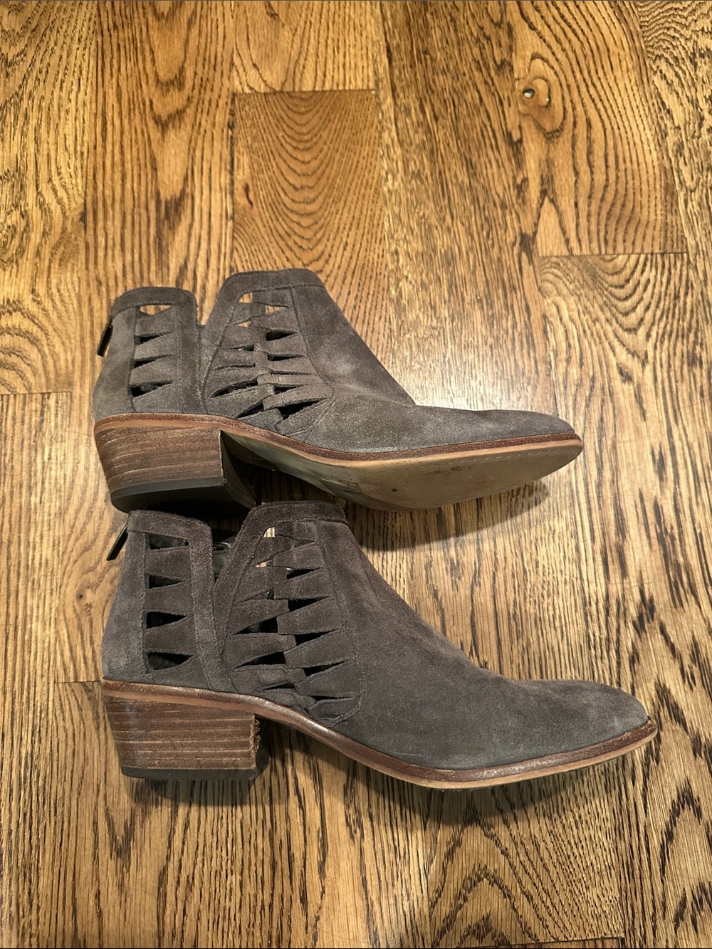 Vince Camuto Taupe Suede Cutout Ankle Booties